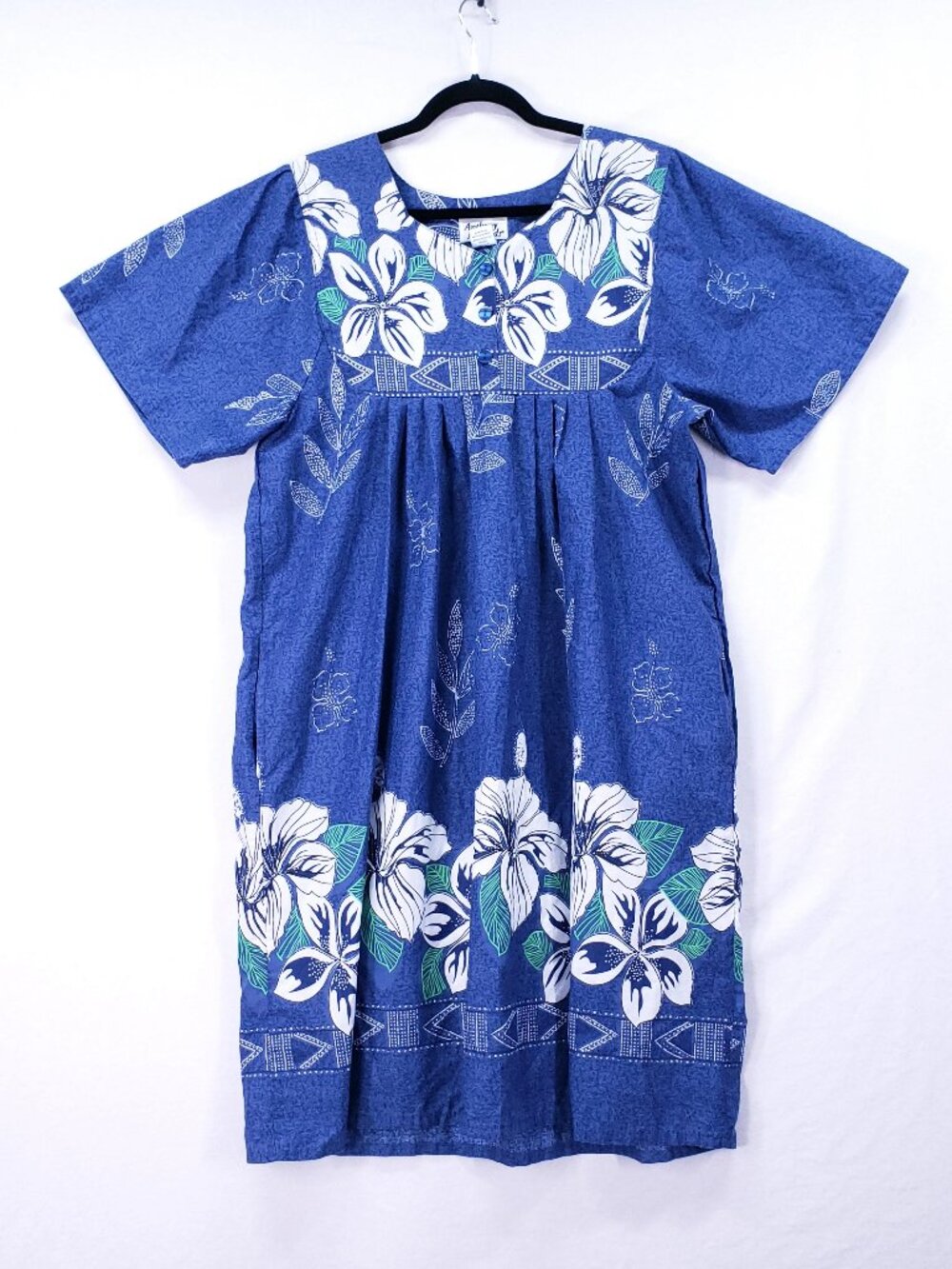Anthony Richards Women’s Blue/White Floral Hawaiian Tropical Muumuu Dress XL